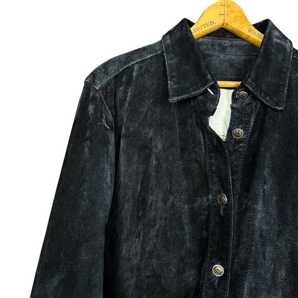 Vintage Black Suede Leather Jacket Women’s Suede Shacket 90s Minimalist Western - Picture 3 of 6